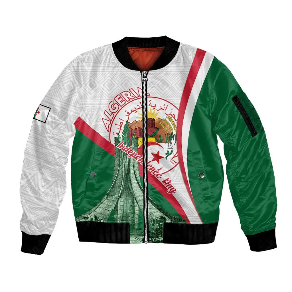 Algeria Independence Day Sleeve Zip Bomber Jacket Coat Of Arms With Maqam Echahid LT15
