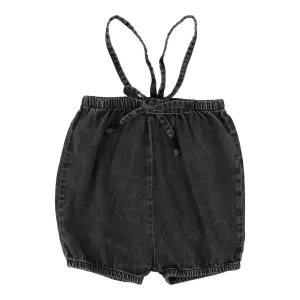 Analogie Stonewash Bubble Suspender Shorts - Black Wash