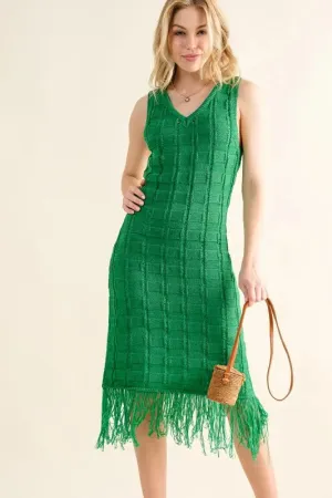 And The Why Checkerboard Drop-Needle Fringe Sleeveless Dress
