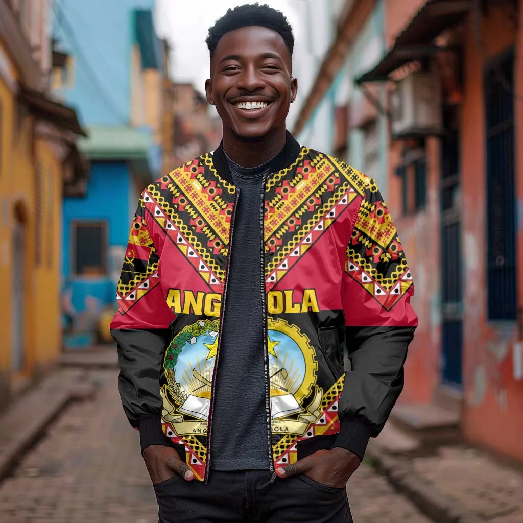 Angola Independence Day Bomber Jacket with Coat of Arms and Samakaka Pattern LT01