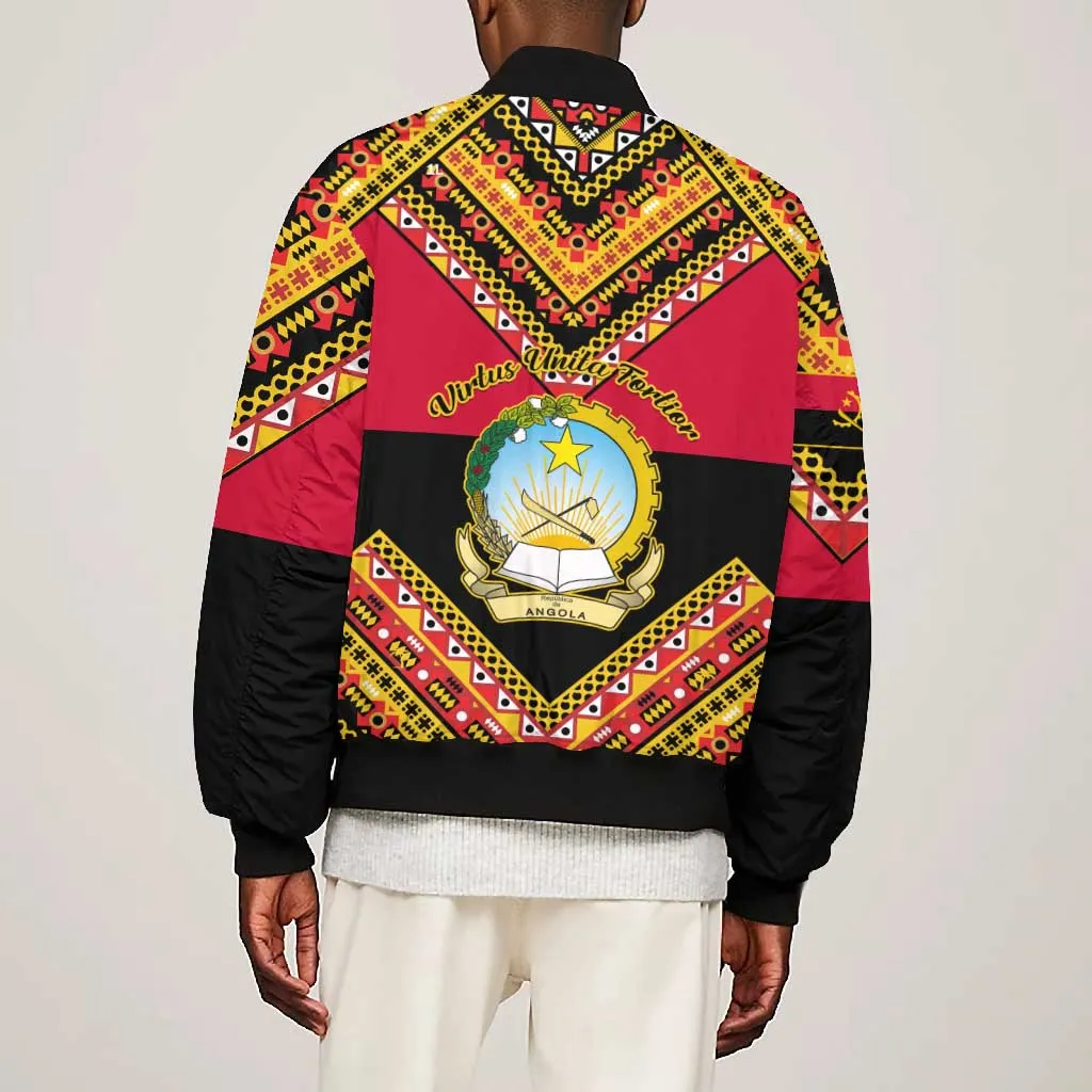 Angola Independence Day Bomber Jacket with Coat of Arms and Samakaka Pattern LT01