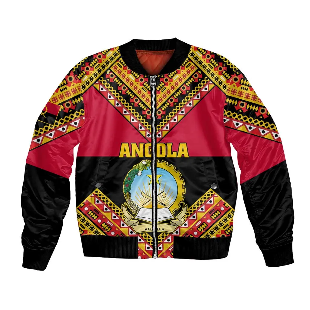 Angola Independence Day Bomber Jacket with Coat of Arms and Samakaka Pattern LT01