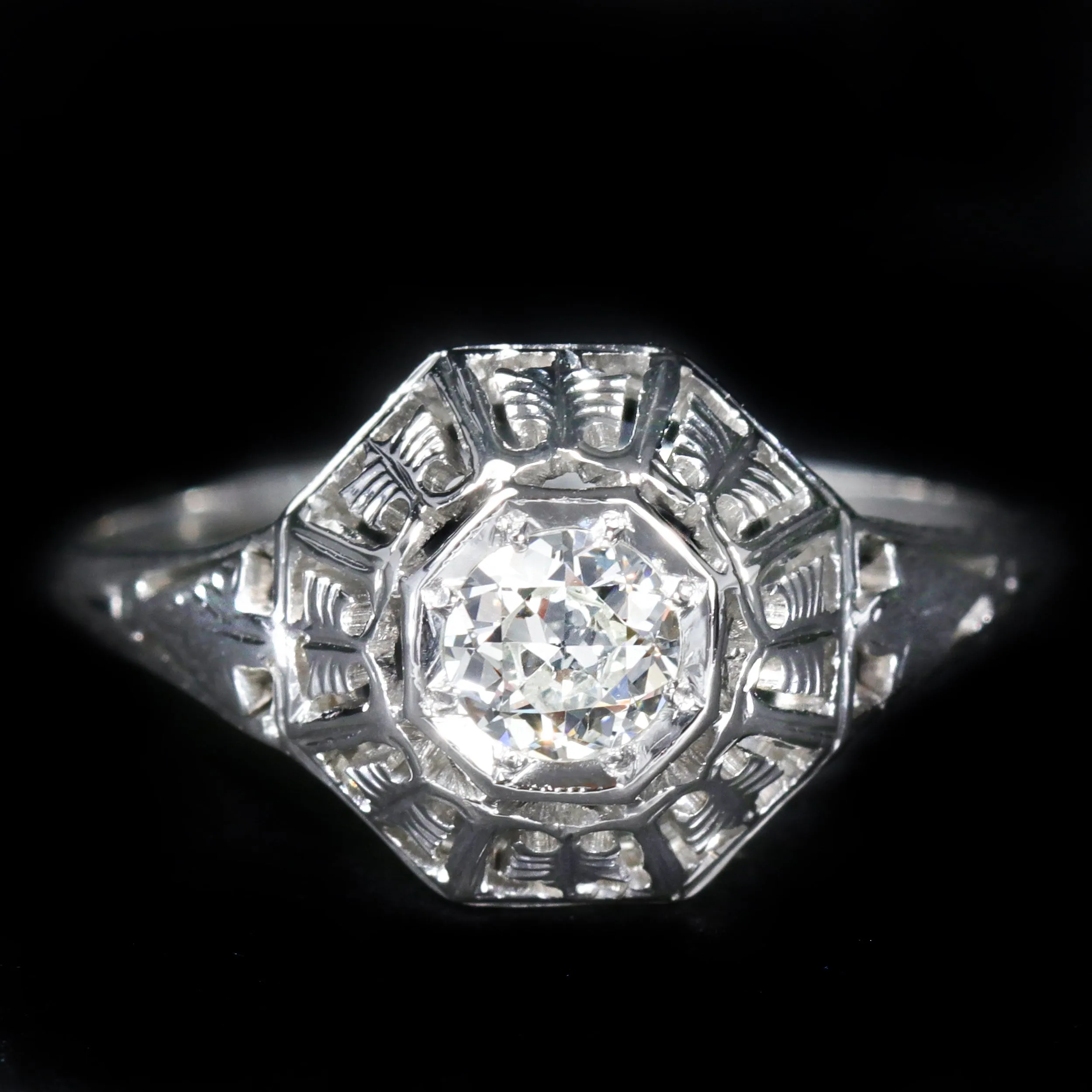 Art Deco 0.30 Carat Old European Cut Diamond Engagement Ring