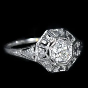 Art Deco 0.30 Carat Old European Cut Diamond Engagement Ring