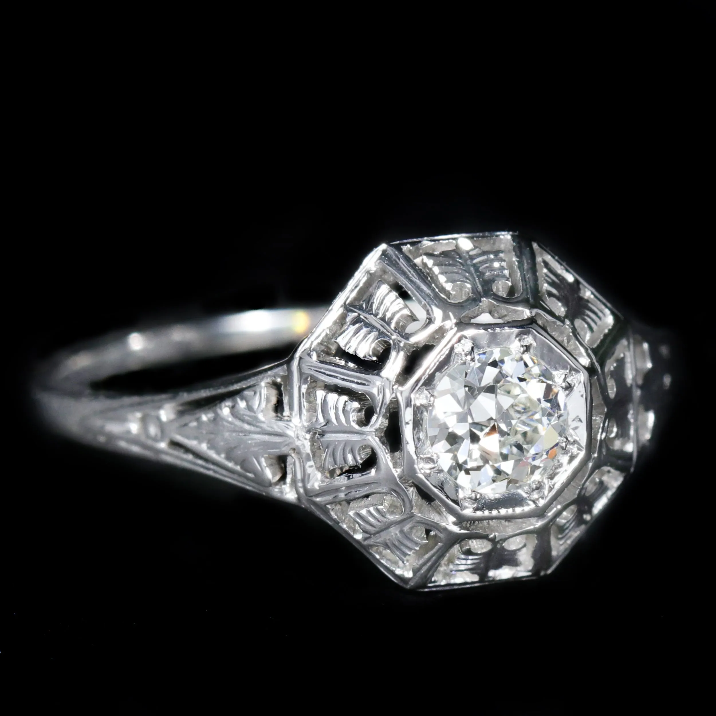 Art Deco 0.30 Carat Old European Cut Diamond Engagement Ring