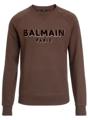BALMAIN FLOCK & FOIL SWEATSHIRT - BROWN