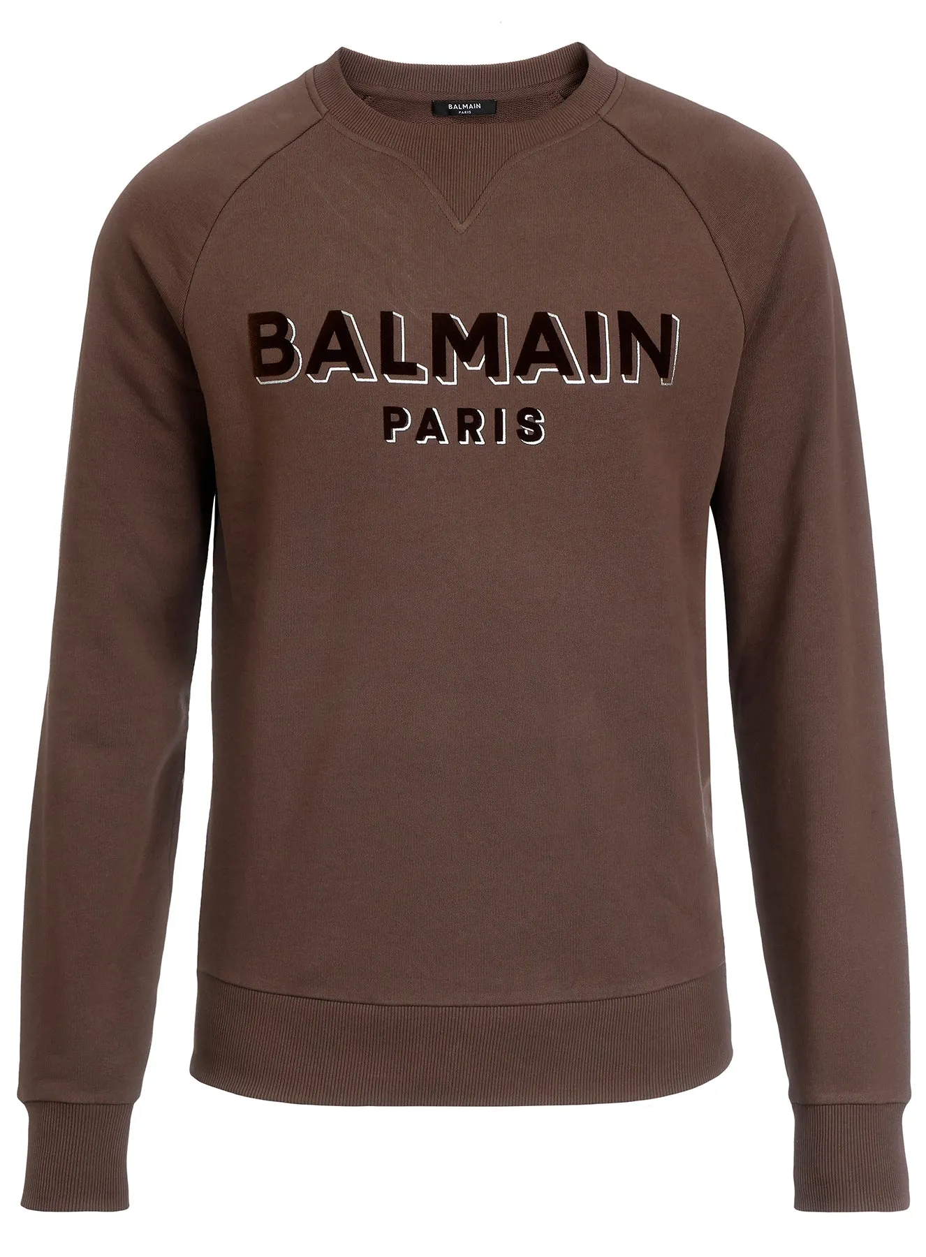BALMAIN FLOCK & FOIL SWEATSHIRT - BROWN
