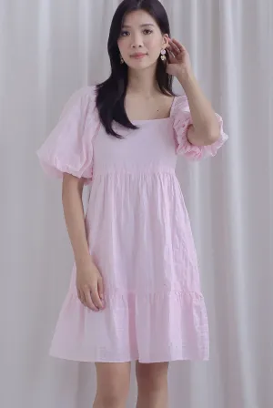 Bella Babydoll Puffy Sleeves Dress In Pink