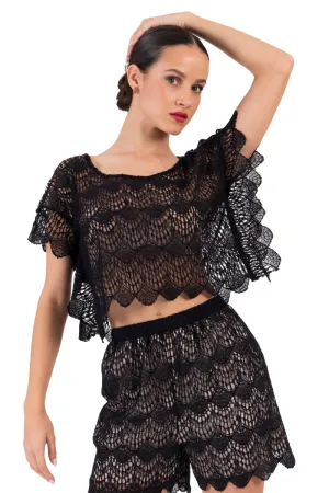 Black Boxy Lace Crop Top