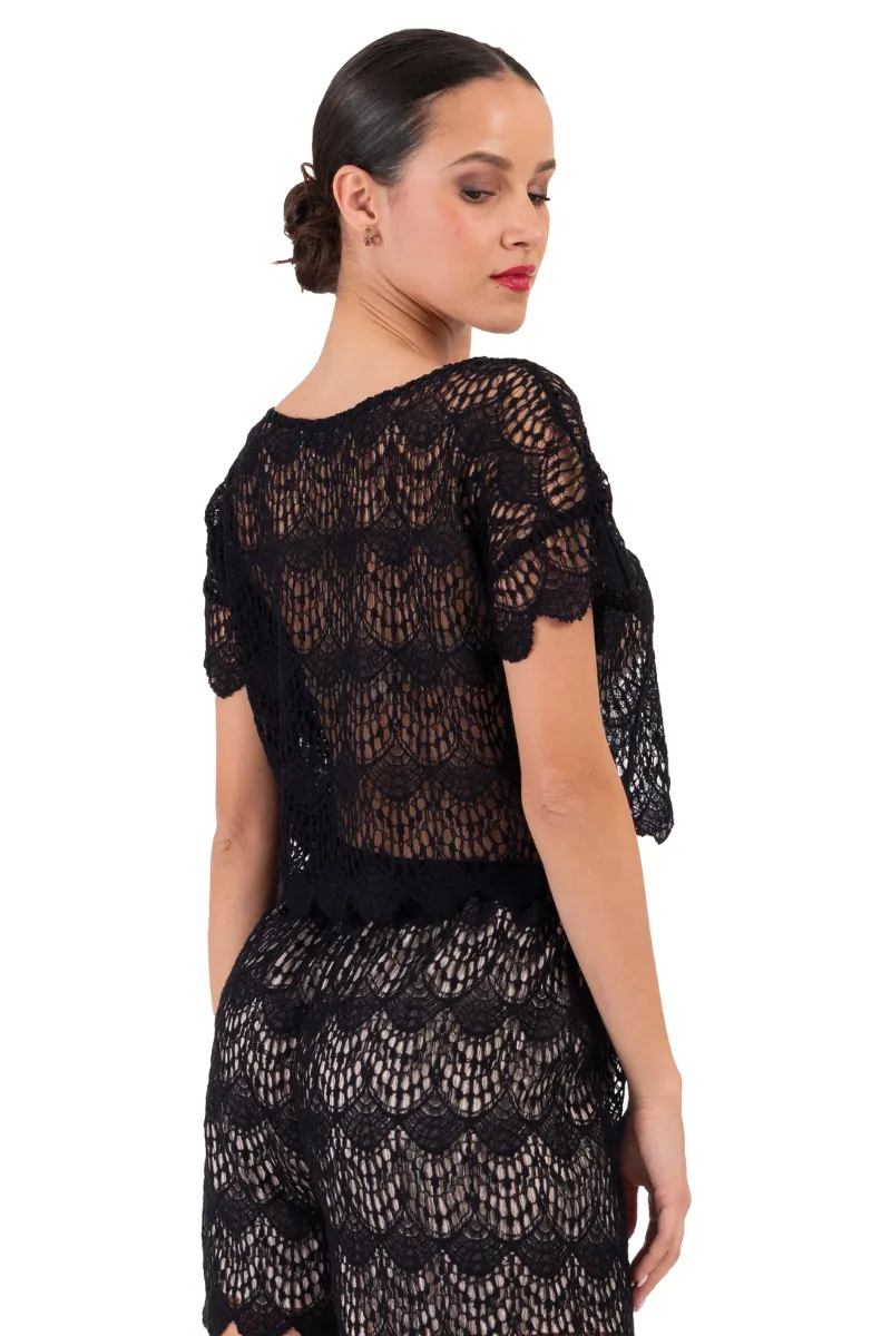 Black Boxy Lace Crop Top