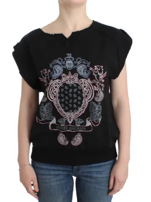 Black printed shortsleeved sweatshirt