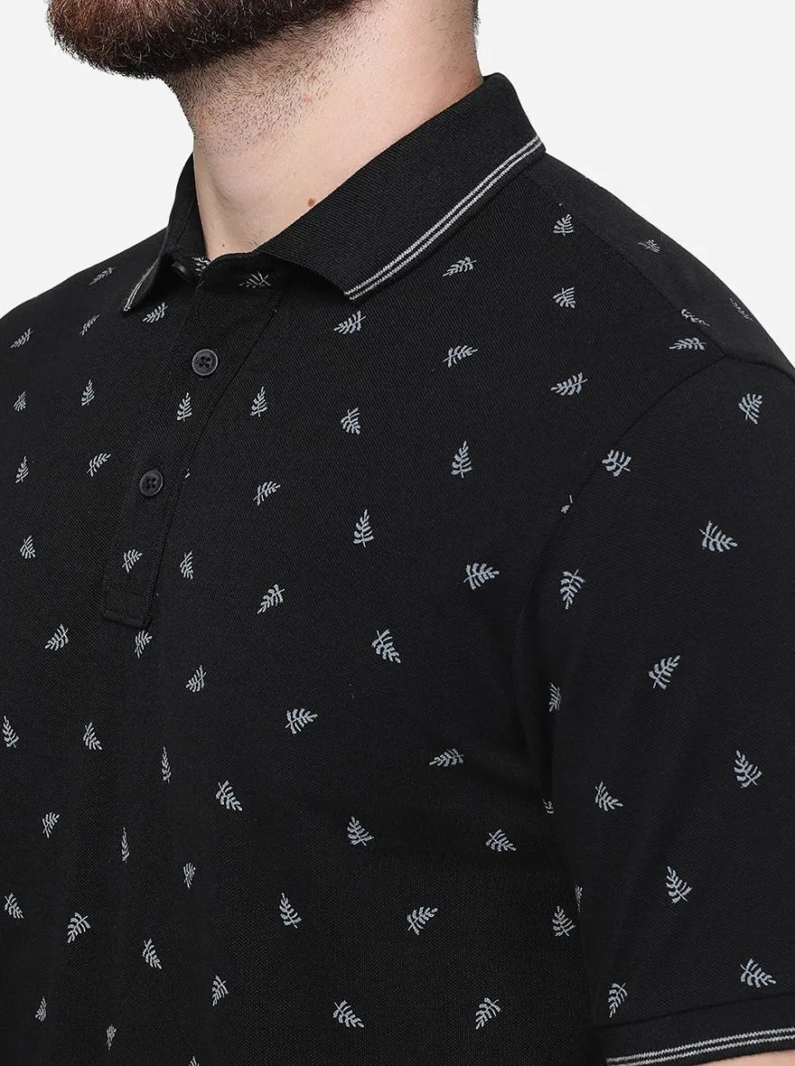 Black Printed Slim Fit Polo T-Shirt | JadeBlue