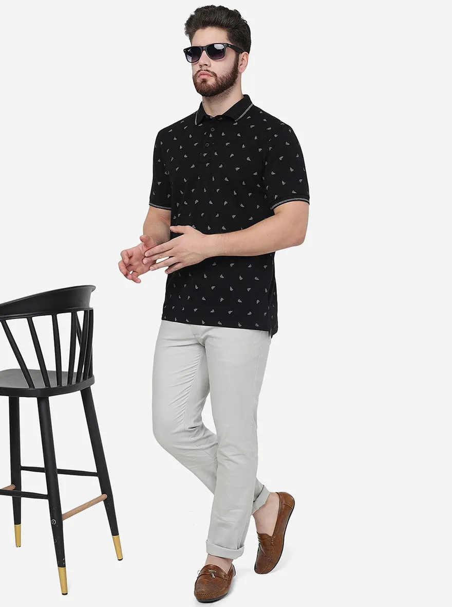 Black Printed Slim Fit Polo T-Shirt | JadeBlue