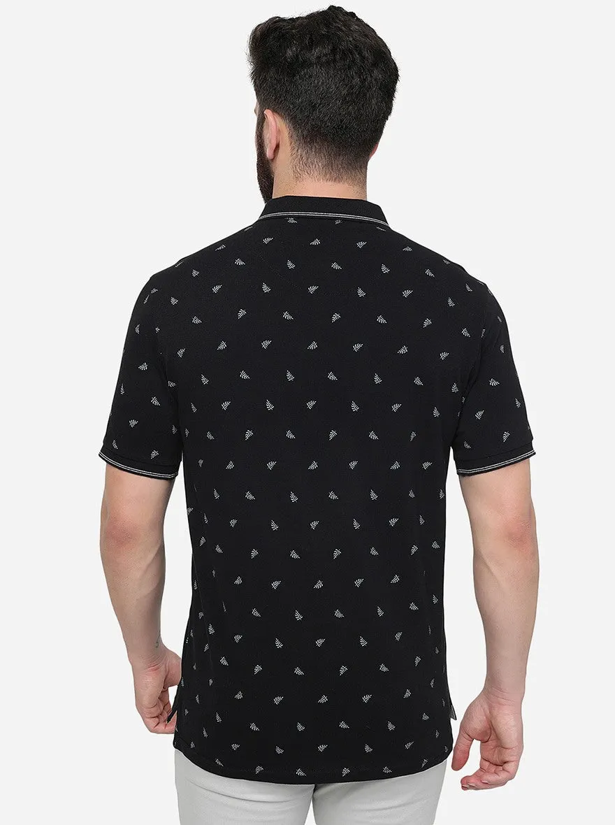 Black Printed Slim Fit Polo T-Shirt | JadeBlue