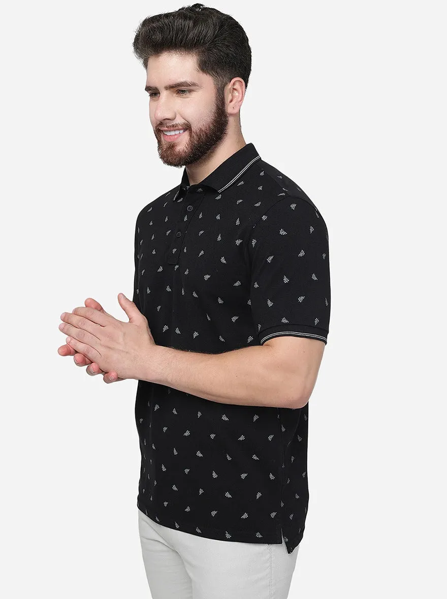 Black Printed Slim Fit Polo T-Shirt | JadeBlue