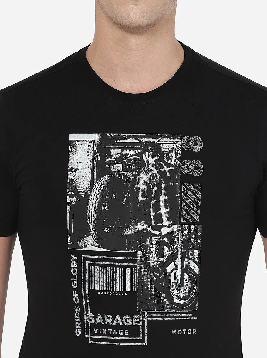 Black Printed Slim Fit T-Shirt | Greenfibre