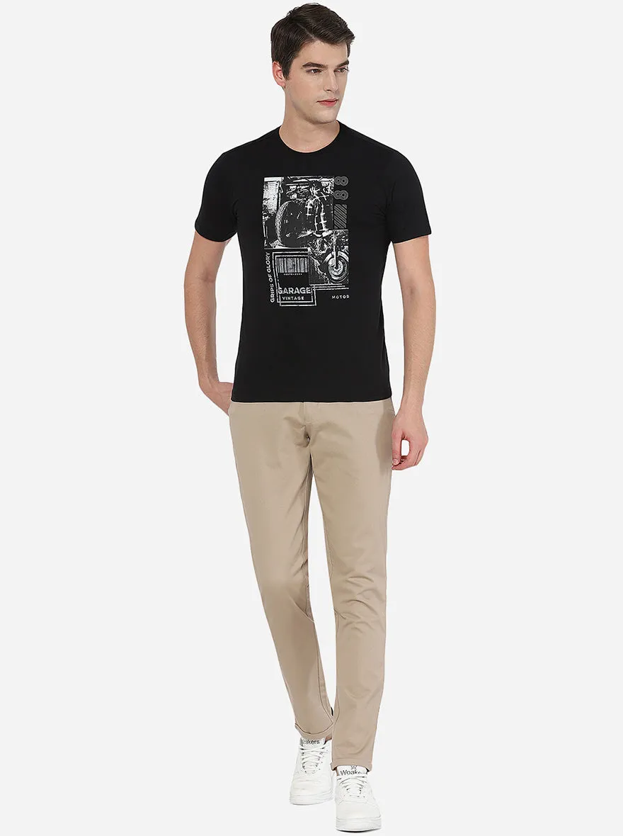 Black Printed Slim Fit T-Shirt | Greenfibre