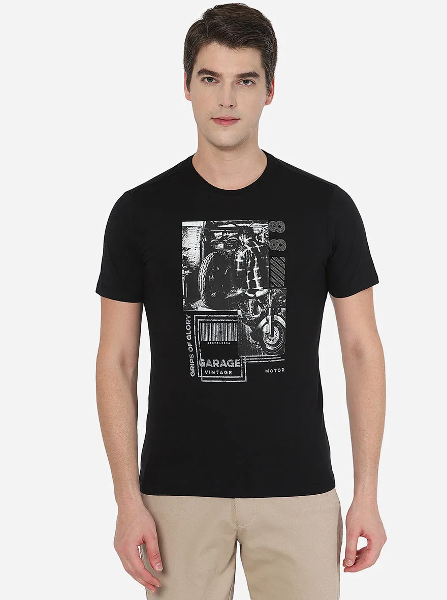 Black Printed Slim Fit T-Shirt | Greenfibre