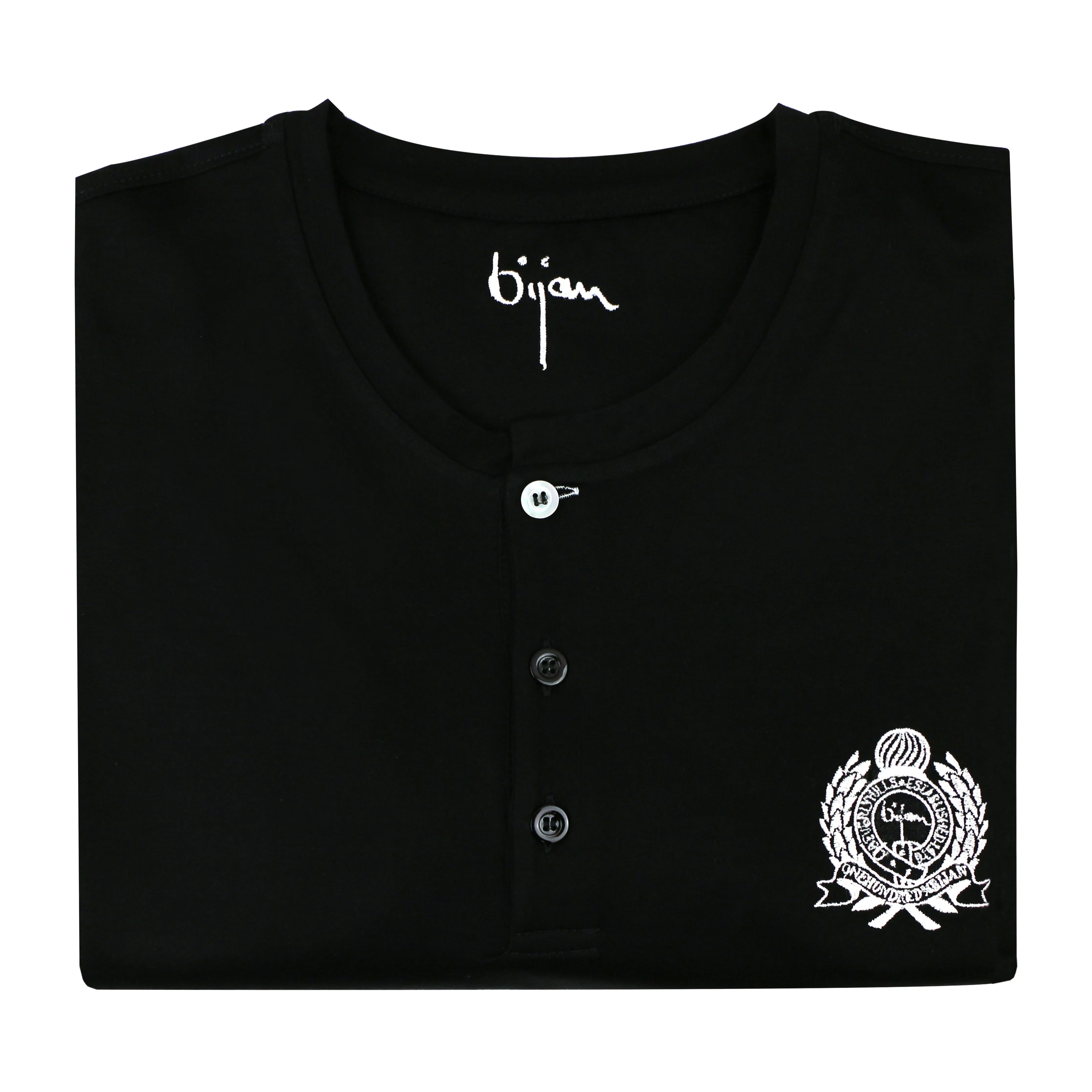 Black Round Neck Short Sleeve T-Shirt with 3 Buttons