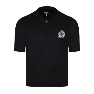 Black Round Neck Short Sleeve T-Shirt with 3 Buttons