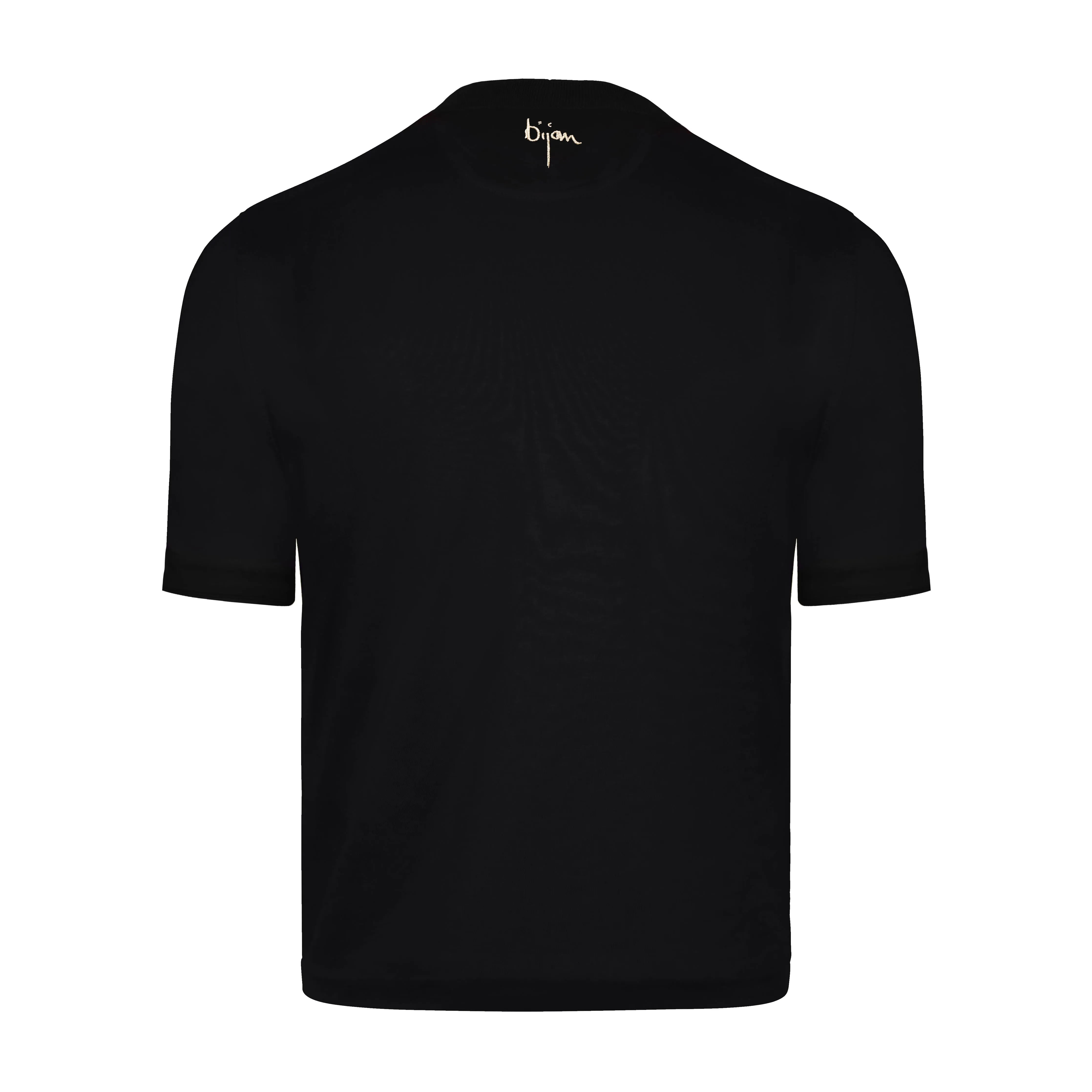 Black Round Neck Short Sleeve T-Shirt with 3 Buttons