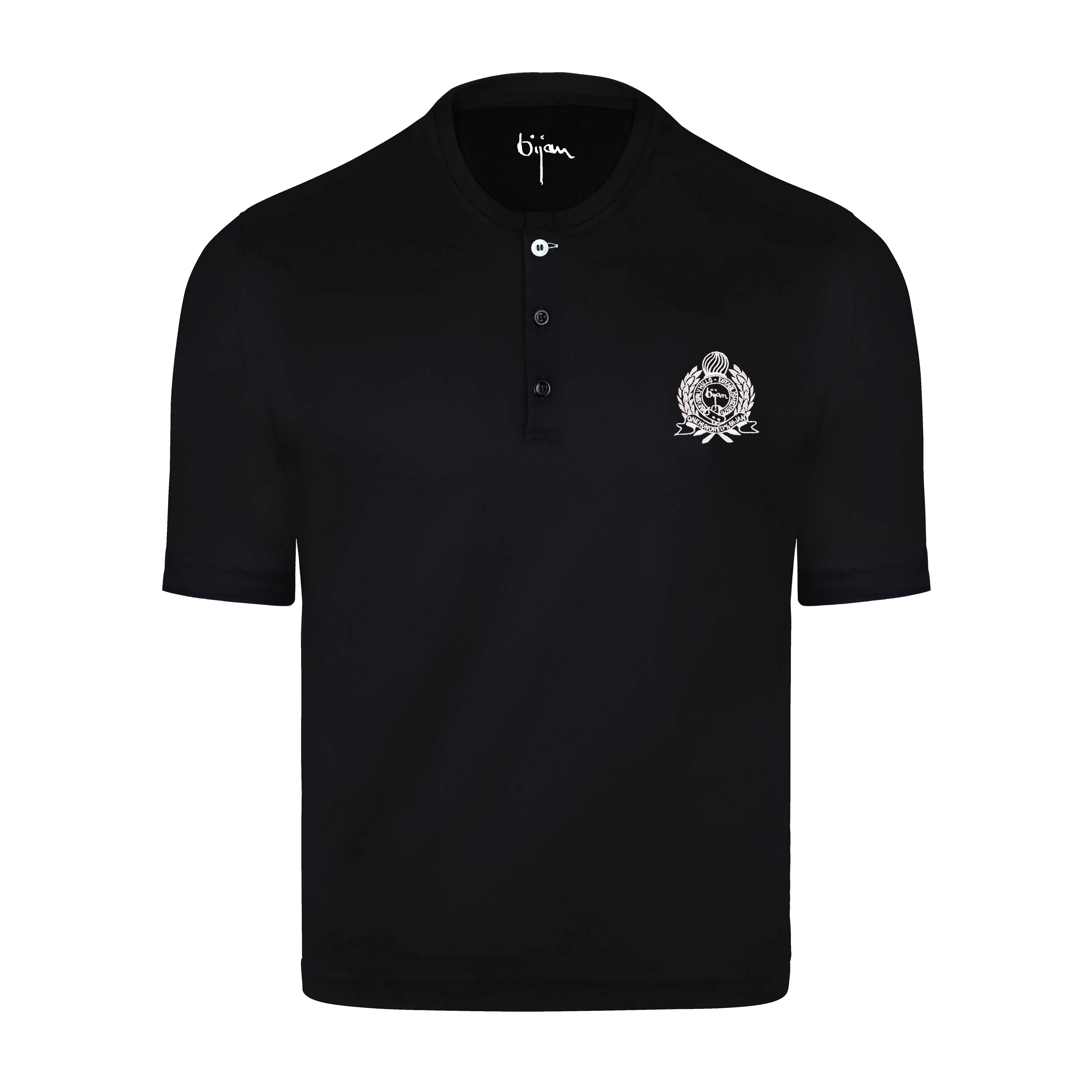 Black Round Neck Short Sleeve T-Shirt with 3 Buttons