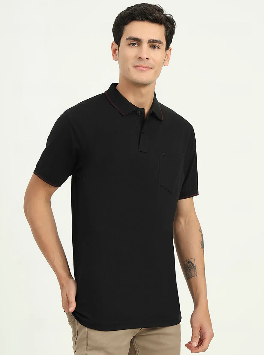 Black Solid Slim Fit Polo T-Shirt | Greenfibre