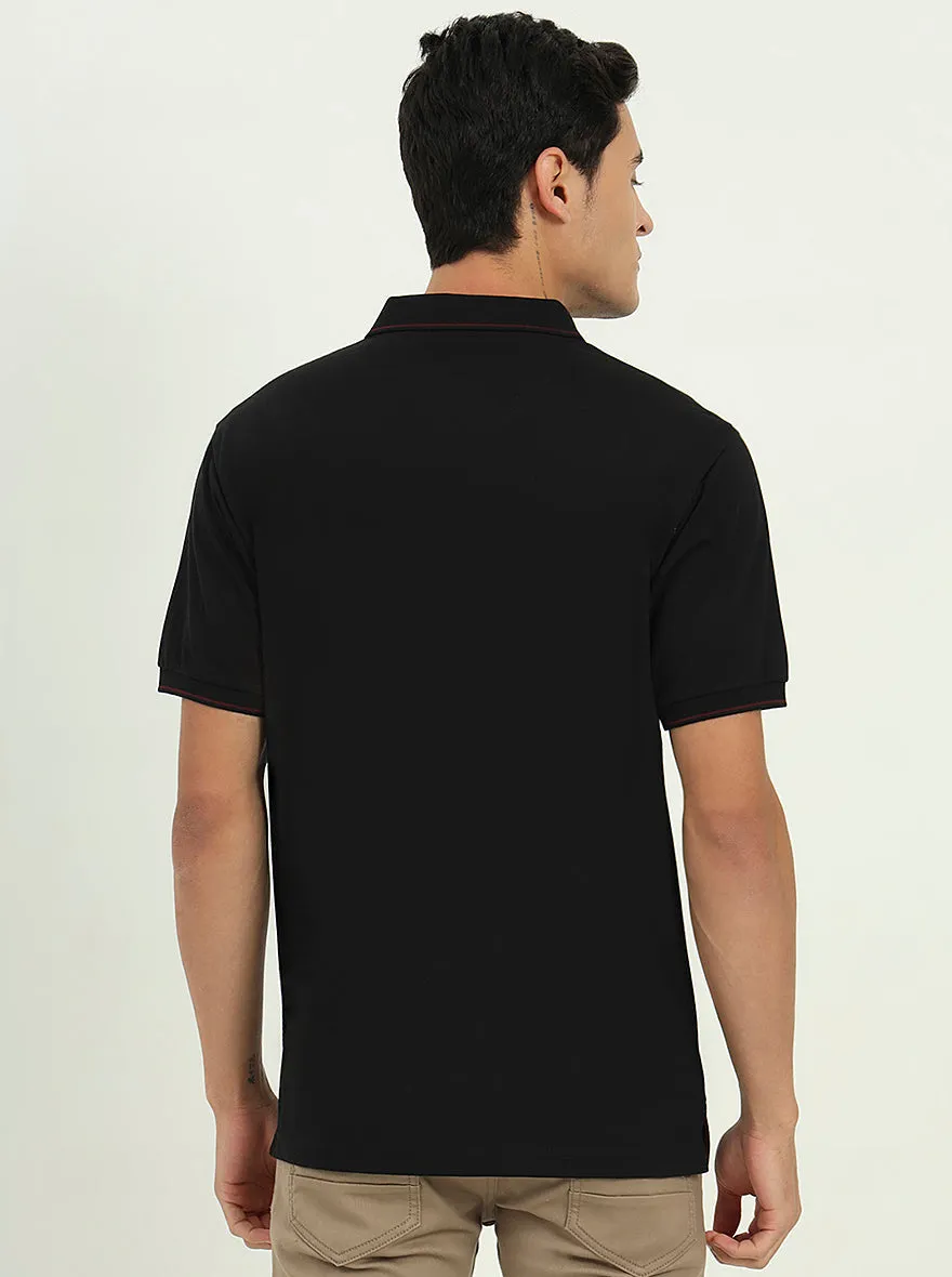 Black Solid Slim Fit Polo T-Shirt | Greenfibre
