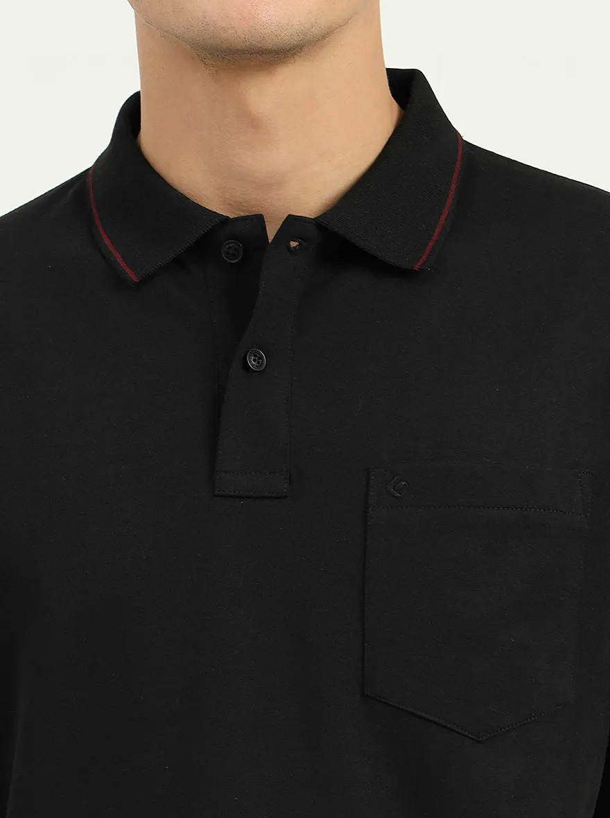 Black Solid Slim Fit Polo T-Shirt | Greenfibre
