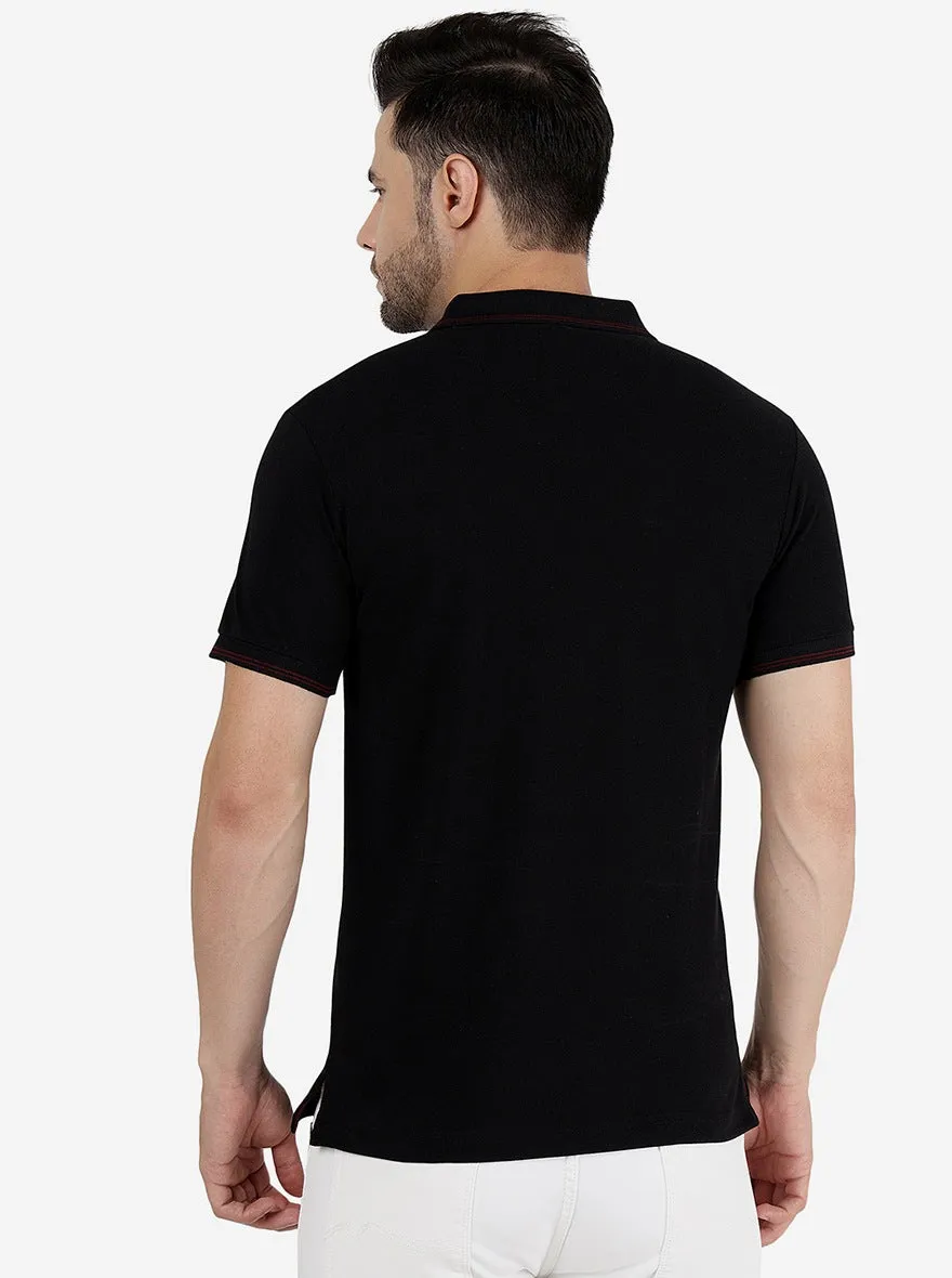 Black Solid Slim Fit Polo T-Shirt | Greenfibre