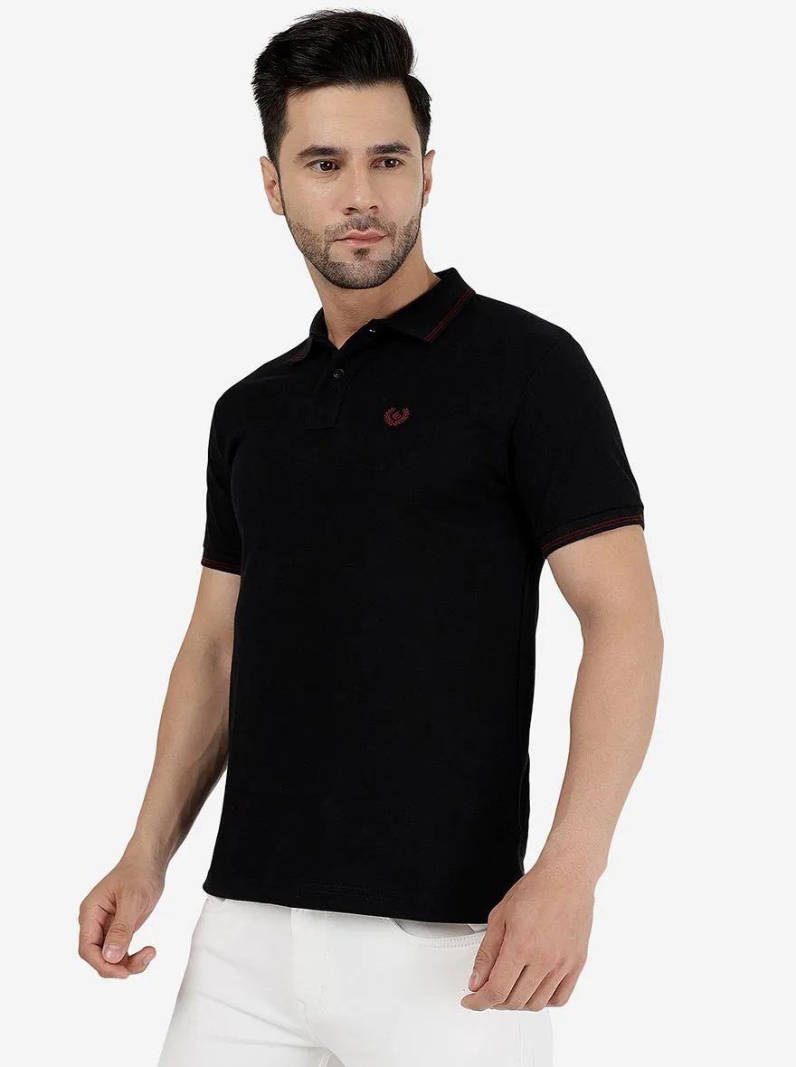 Black Solid Slim Fit Polo T-Shirt | Greenfibre