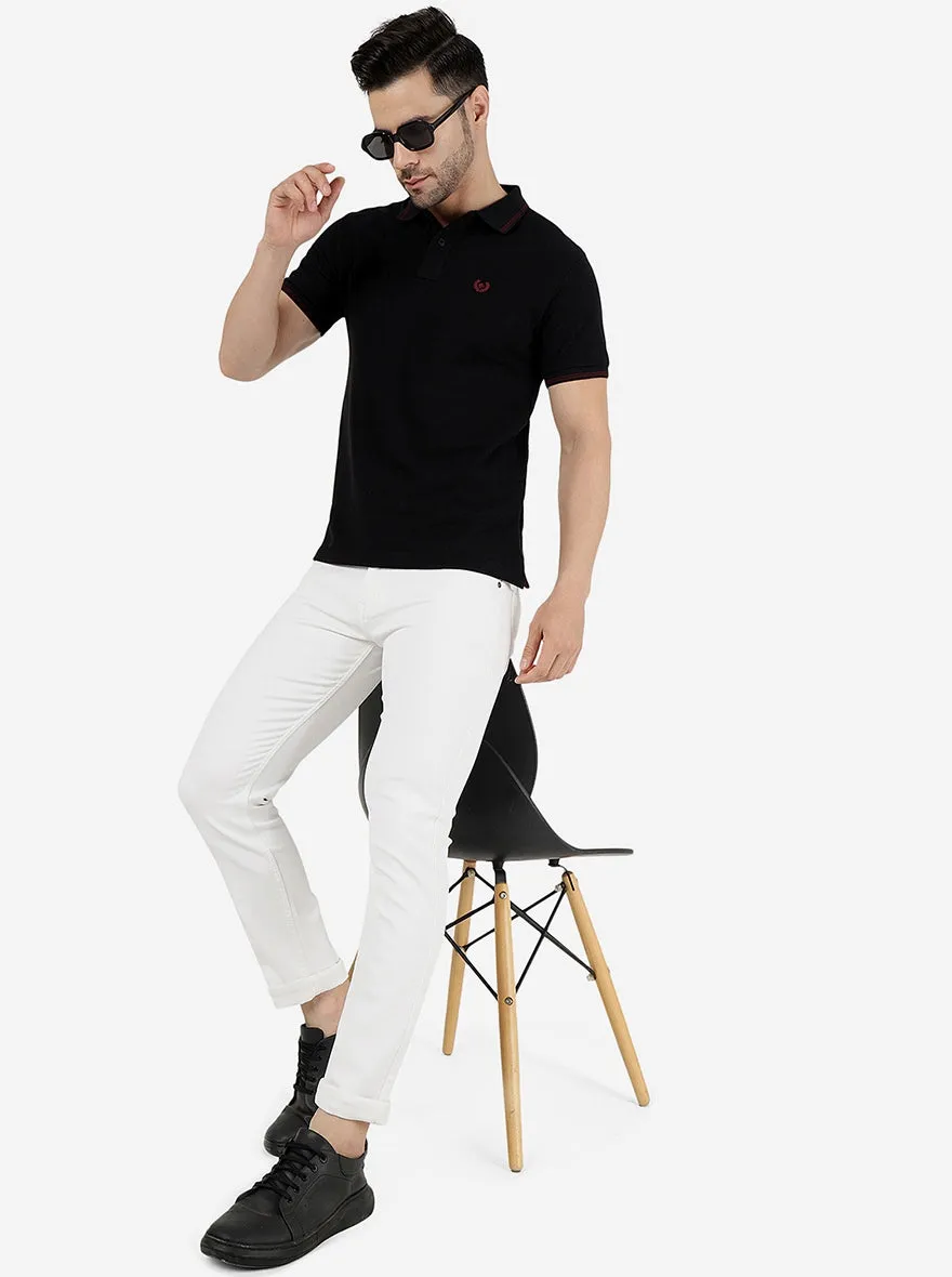 Black Solid Slim Fit Polo T-Shirt | Greenfibre