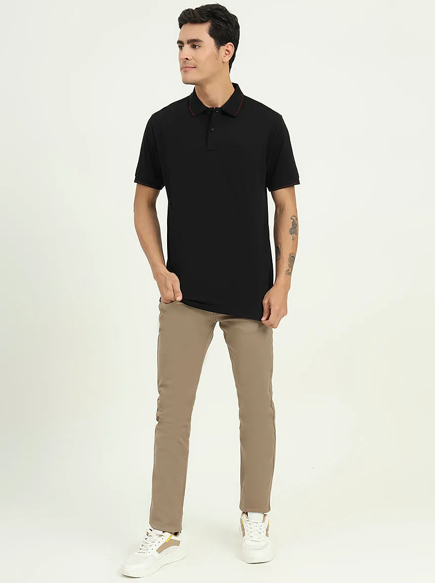 Black Solid Slim Fit Polo T-Shirt | Greenfibre