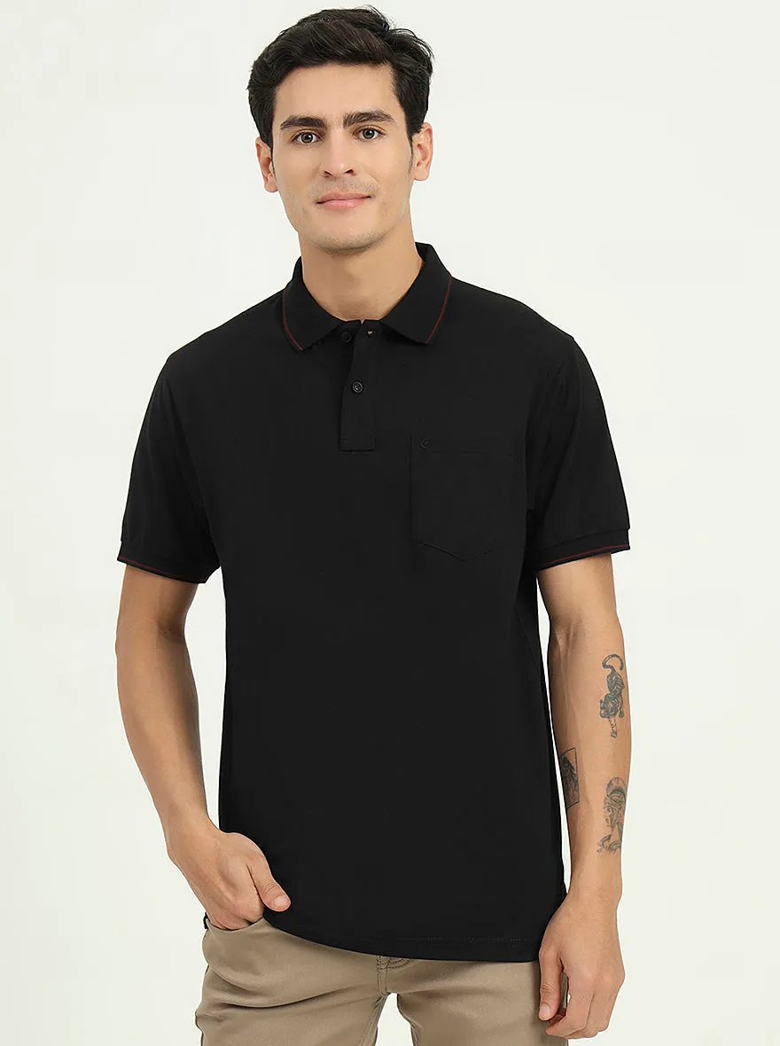 Black Solid Slim Fit Polo T-Shirt | Greenfibre