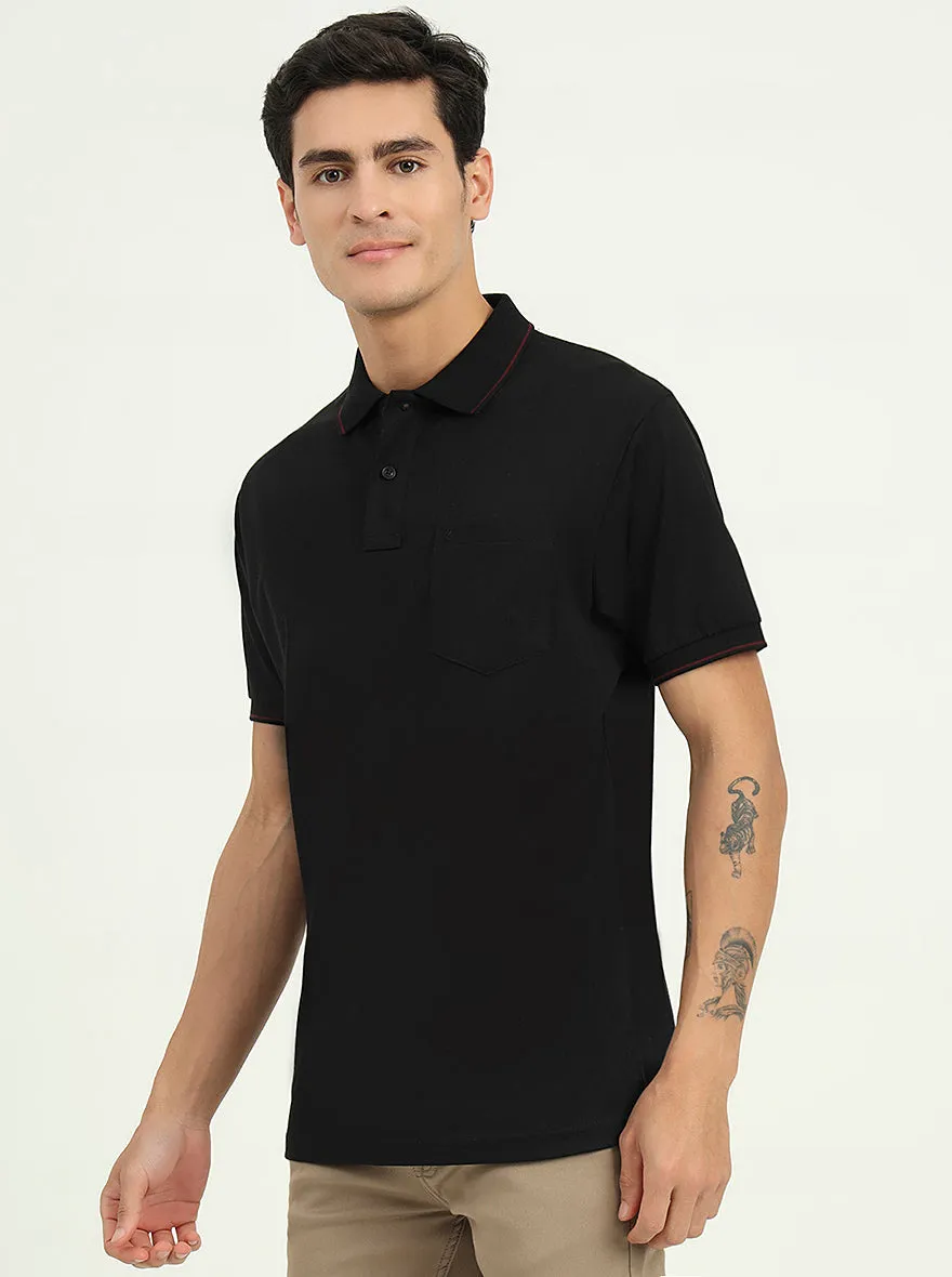 Black Solid Slim Fit Polo T-Shirt | Greenfibre