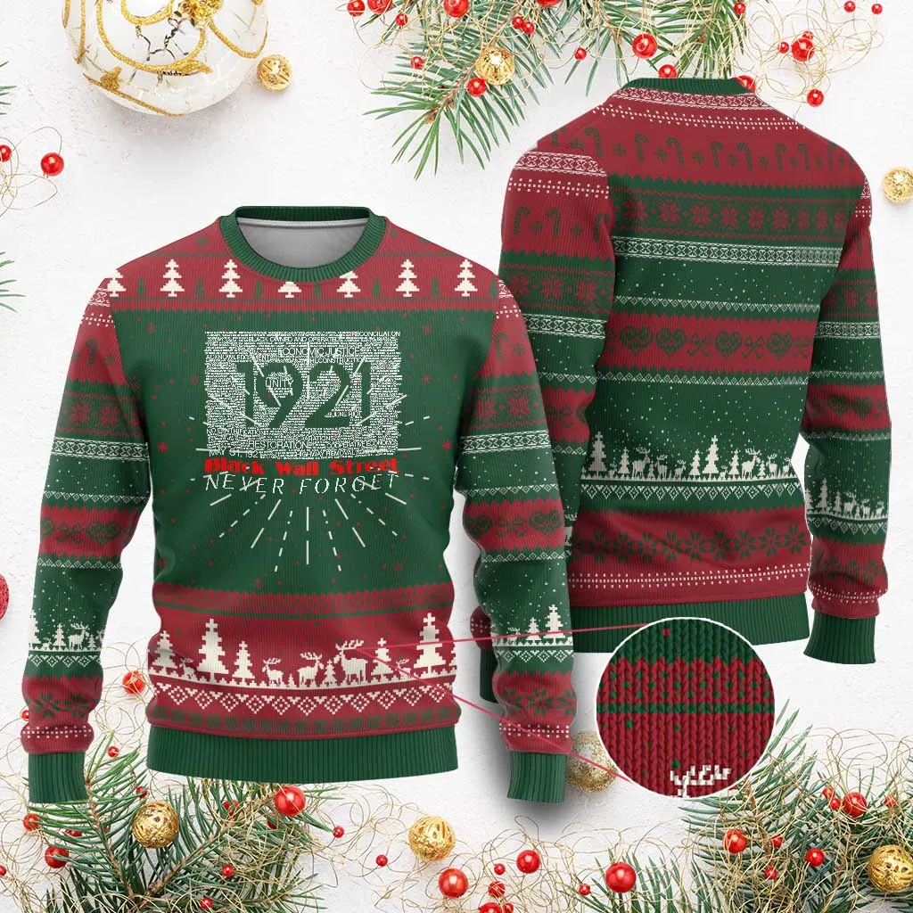 Black Wall Street Ugly Christmas Sweater Never Forget 1921 Greenwood Tulsa Black History TS09