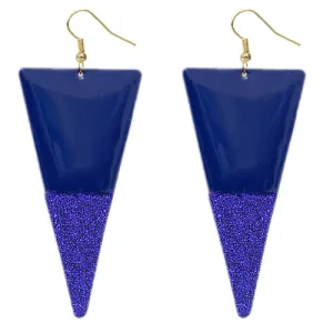 Blue Glitter Inverted Triangle Earrings