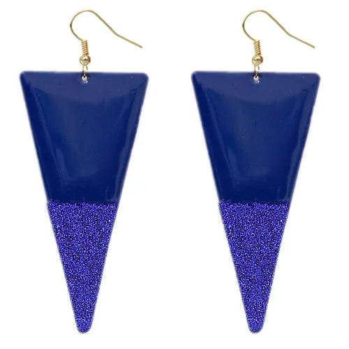 Blue Glitter Inverted Triangle Earrings