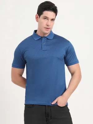 Blue Printed Regular Fit Polo T-Shirt | JadeBlue