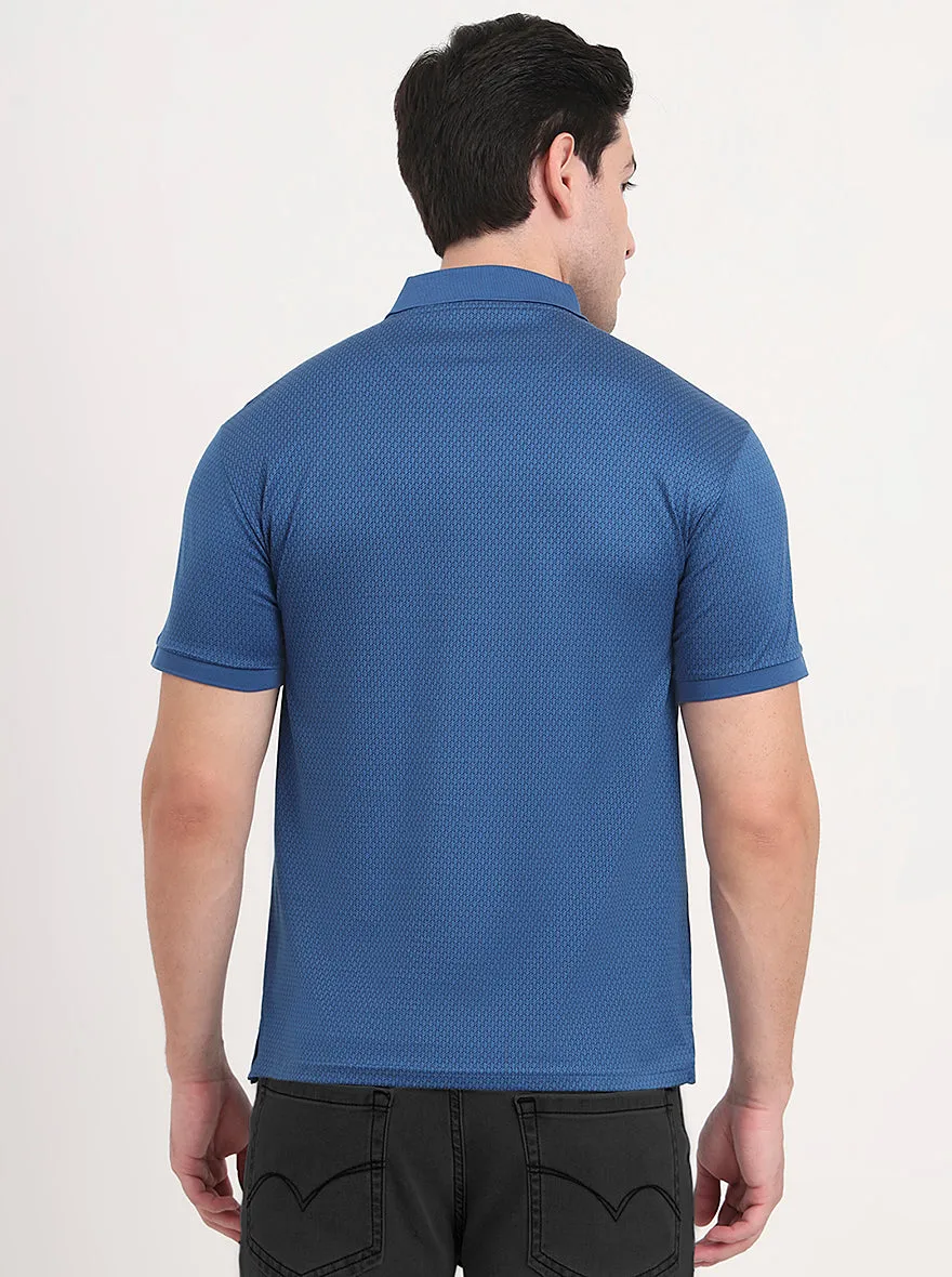 Blue Printed Regular Fit Polo T-Shirt | JadeBlue
