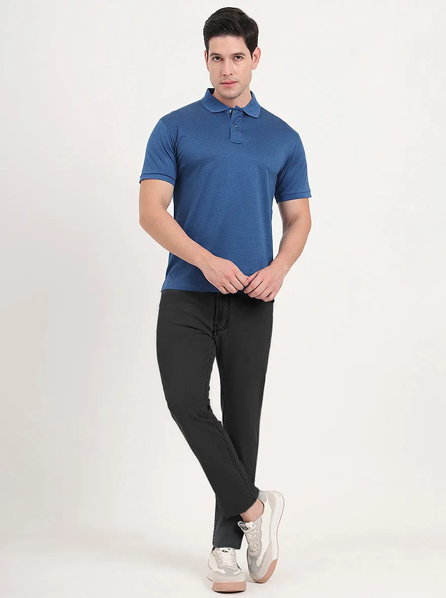 Blue Printed Regular Fit Polo T-Shirt | JadeBlue