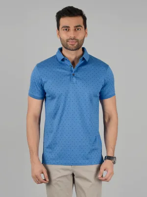 Blue Printed Slim Fit Polo T-Shirt | JadeBlue