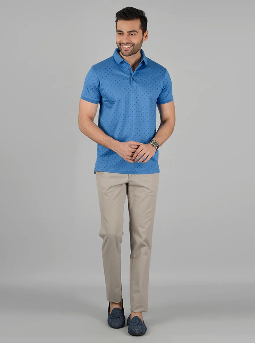 Blue Printed Slim Fit Polo T-Shirt | JadeBlue