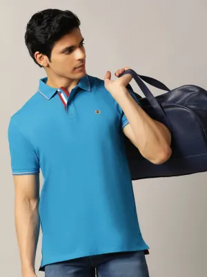 Blue Solid Slim Fit Polo T-Shirt | JadeBlue