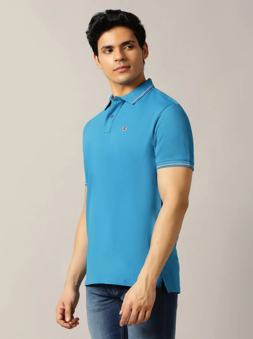 Blue Solid Slim Fit Polo T-Shirt | JadeBlue