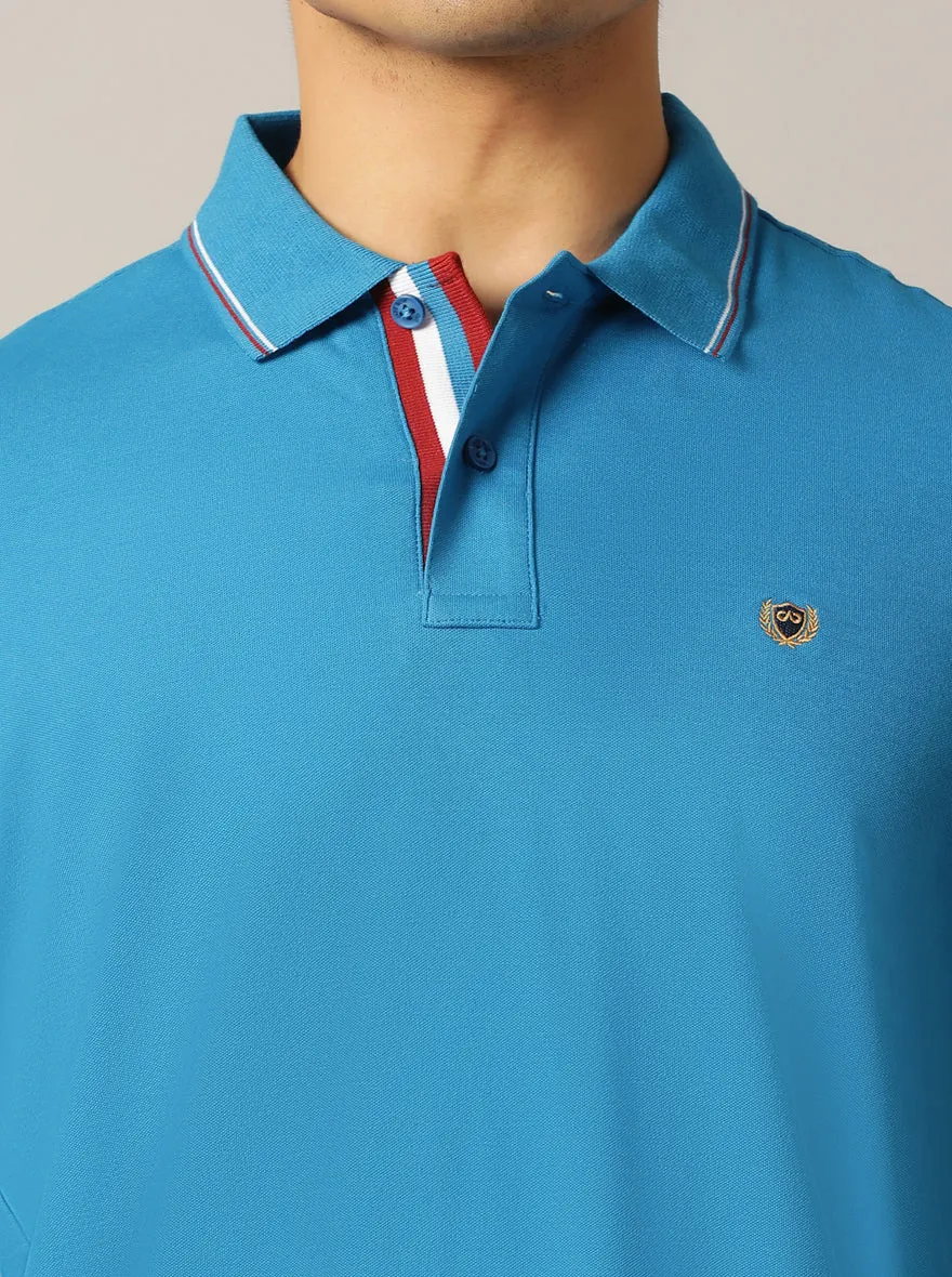 Blue Solid Slim Fit Polo T-Shirt | JadeBlue