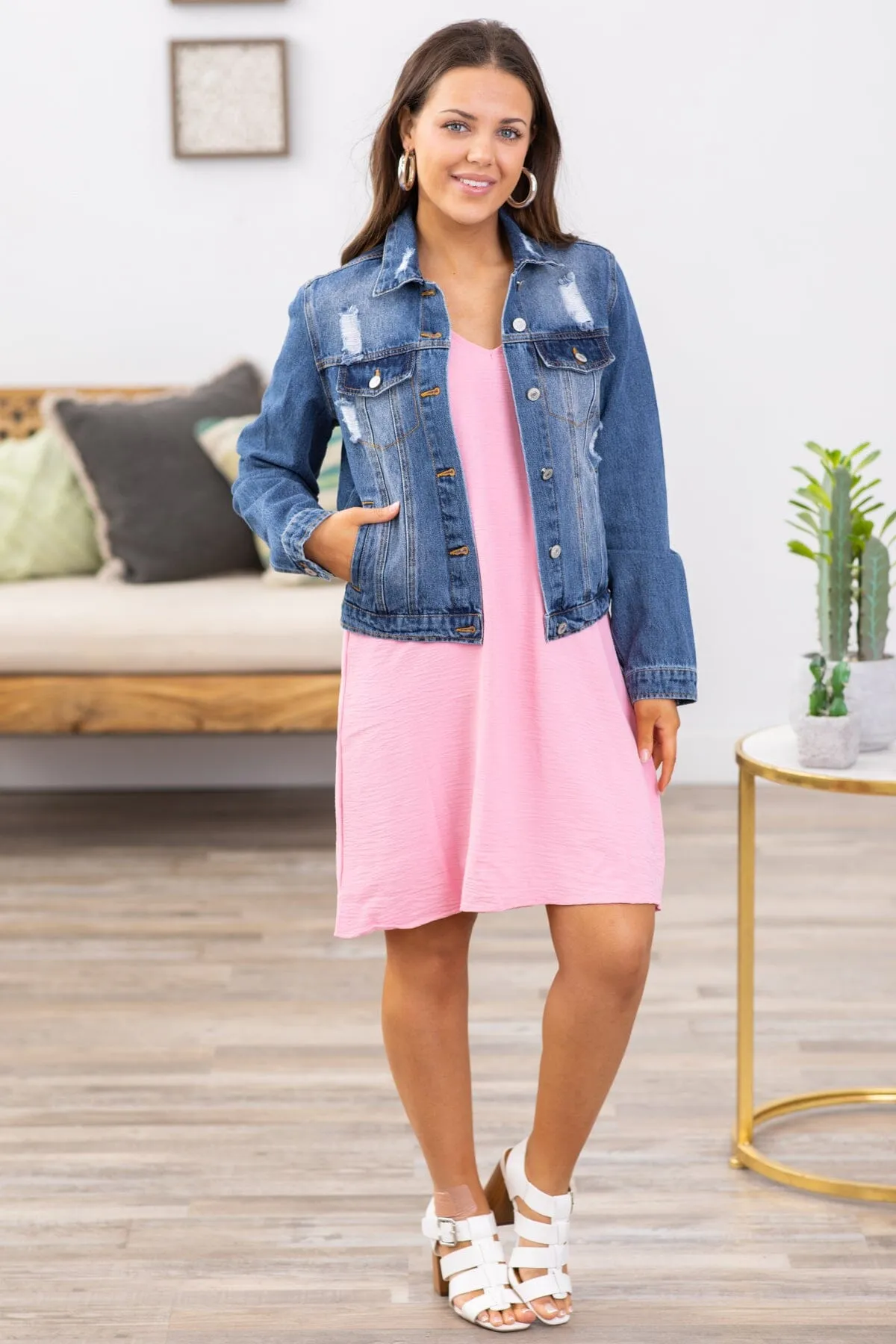 Blush Ruffle Tiered Sleeve V-Neck Dress
