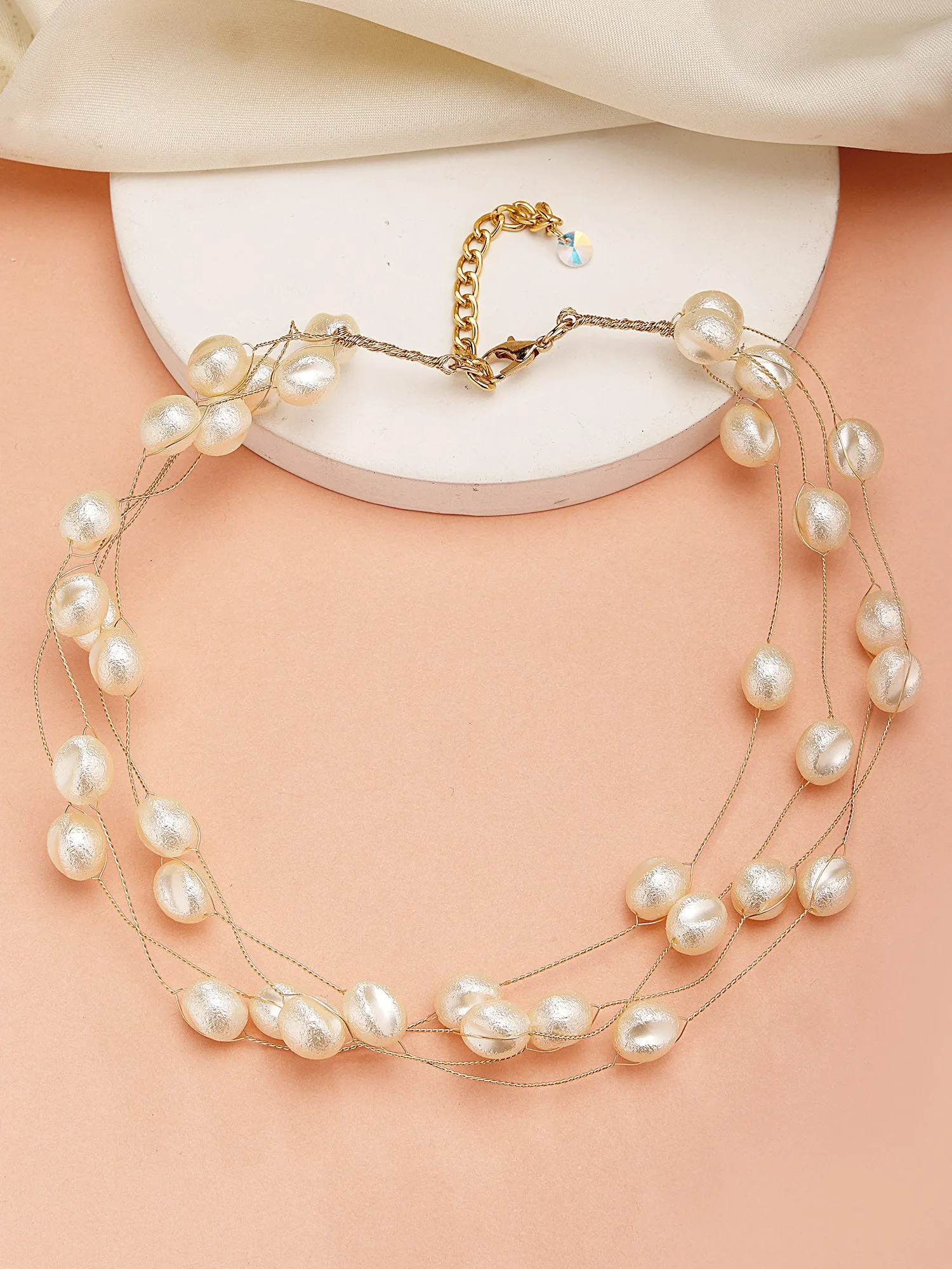 Bohey by KARATCART Gold Plated Multilayer Round Pearl Chain Necklace for Women