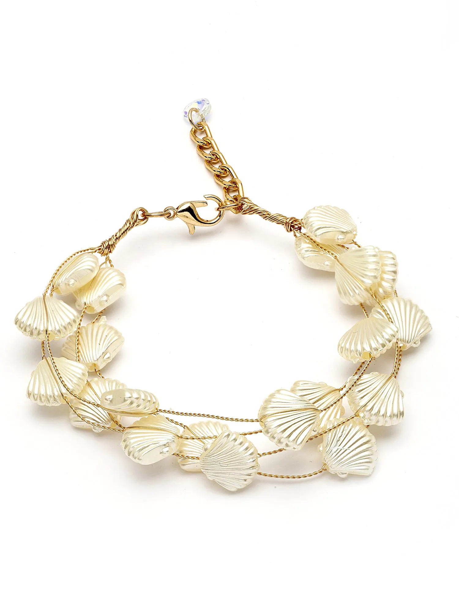 Bohey by KARATCART Gold Plated Multilayer Shell Design Baroque Pearl Chain Bracelet for Women