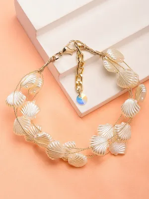 Bohey by KARATCART Gold Plated Multilayer Shell Design Baroque Pearl Chain Bracelet for Women